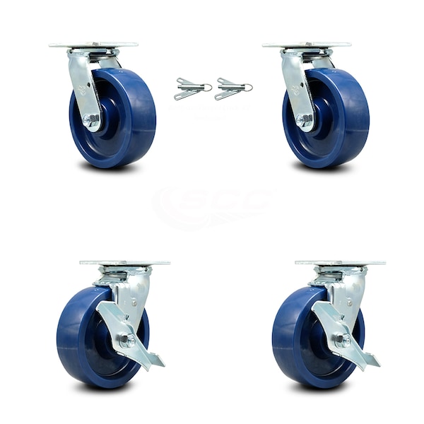 6 Inch Solid Polyurethane Caster Set with Ball Bearings 2 Swivel Lock 2 Brake